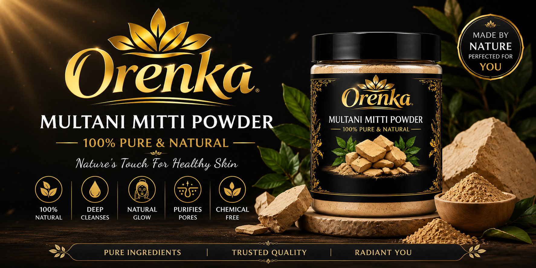 💛 Orenka Multani Mitti – Oil Control, Pore Cleansing & Glowing Skin